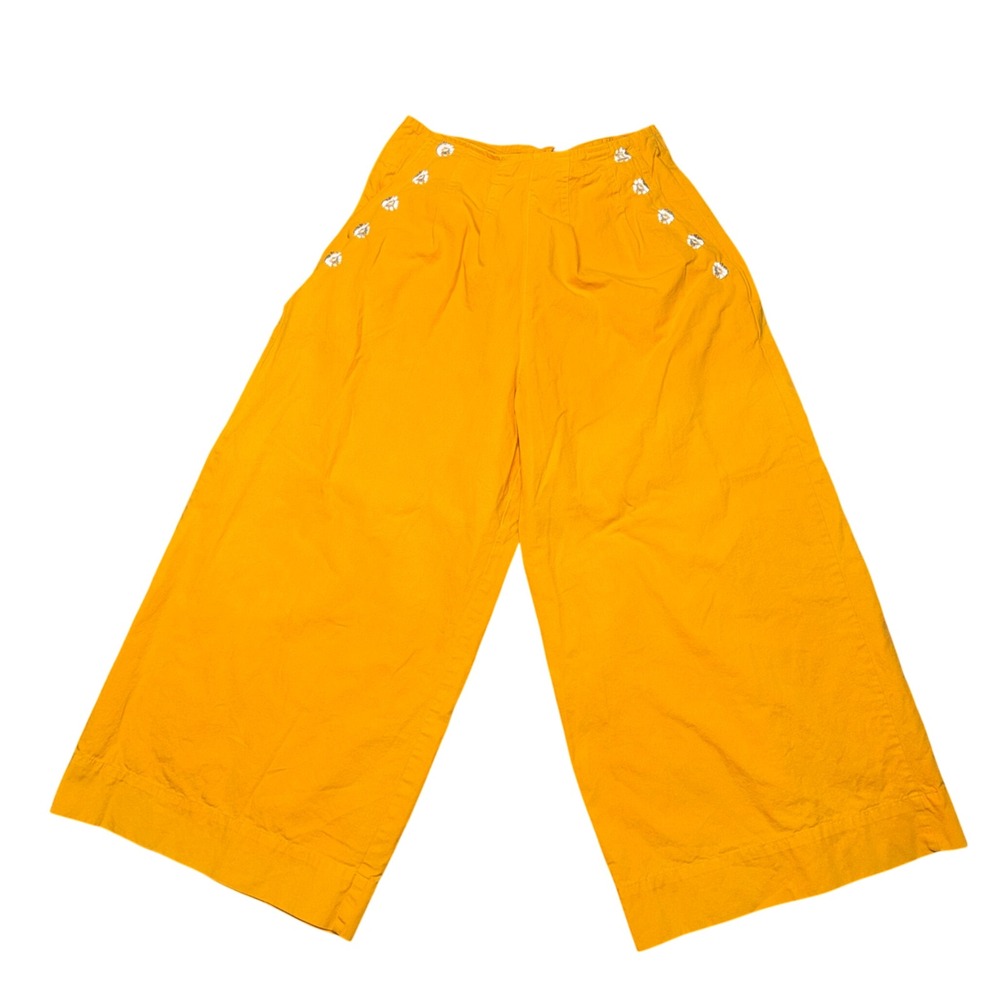 Agua‎ Bendita Wide Leg Pants Womens Small Orange Excellent Daisy Button Tie Back